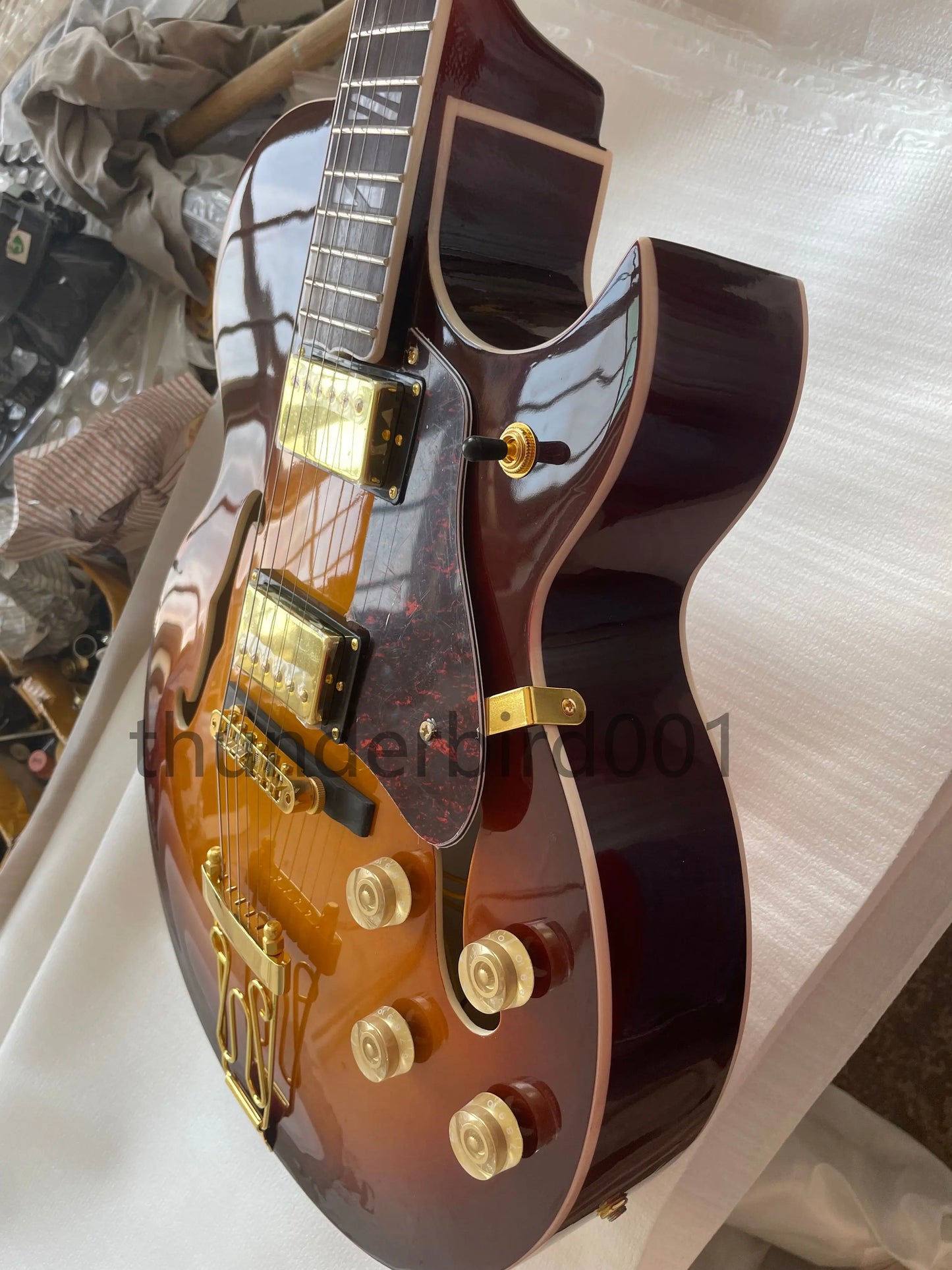 Super 400 Jazz F-Hole Full Hollow Electric Guitar Yellow-Brown 6 String