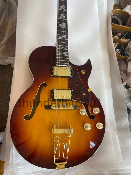 Super 400  Jazz F-Hole Full Hollow Electric Guitar Yellow-Brown 6 String
